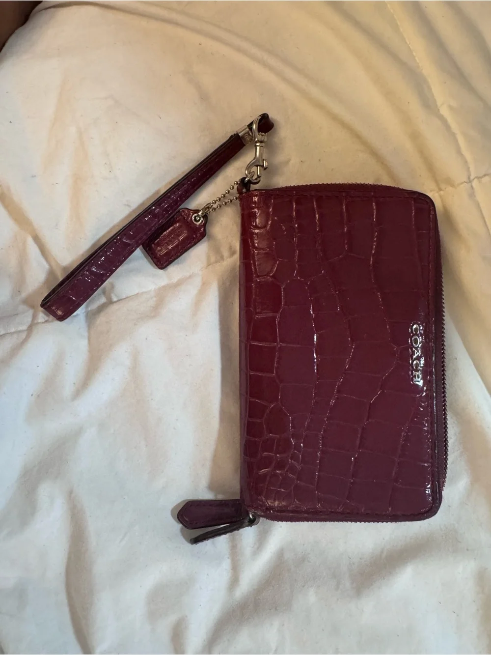 Coach Croc-Embossed Zip Wallet in Deep Wine